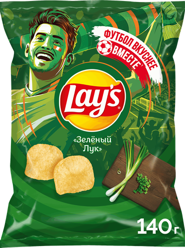 Чипсы картофельные LAY'S Молодой зеленый лук, 140г, крупный план