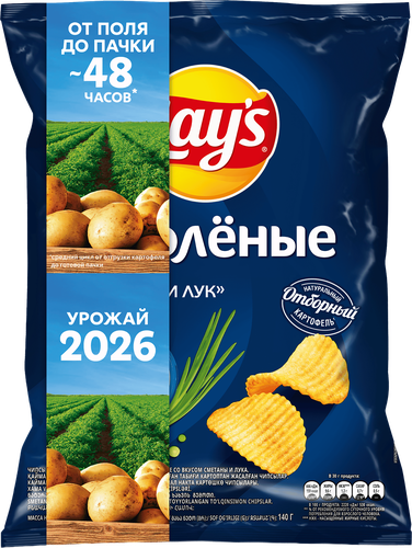 Чипсы картофельные LAY'S Сметана и лук, 140г, крупный план