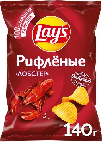 Чипсы картофельные LAY'S Рифленые Лобстер, 140г, крупный план