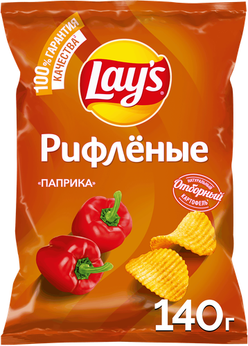 Чипсы картофельные LAY'S Рифленые Паприка, 140г, крупный план
