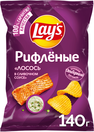 Чипсы картофельные LAY'S Рифленые Сливочный лосось, 140г, картинка