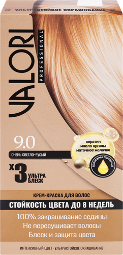Крем-краска для волос VALORI Professional 9.0 Очень светло-русый, стойкость цвета до 8 недель, изображение