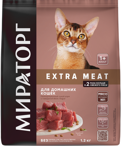 Корм сухой для взрослых кошек МИРАТОРГ Black Angus с говядиной, старше 1 года, 1,2кг, детальное фото
