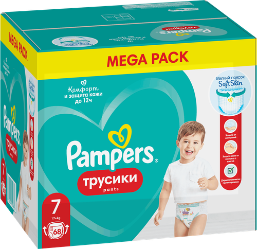 Подгузники-трусики для мальчиков и девочек PAMPERS Pants Mega Size 7 17+кг, 68шт, детальное фото