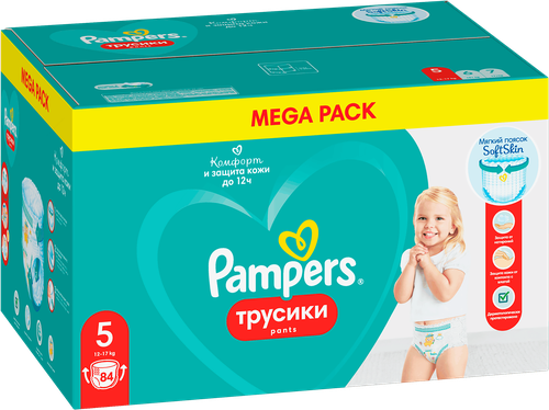 Подгузники-трусики для мальчиков и девочек PAMPERS Pants Mega Junior 12–17кг, 84шт, детальное фото