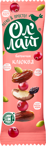 Батончик фруктово-ореховый ОЛ'ЛАЙТ Клюквенный, 30г, фото