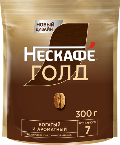 Кофе растворимый НЕСКАФЕ Голд, сублимированный, с добавлением жареного молотого, 300г, изображение