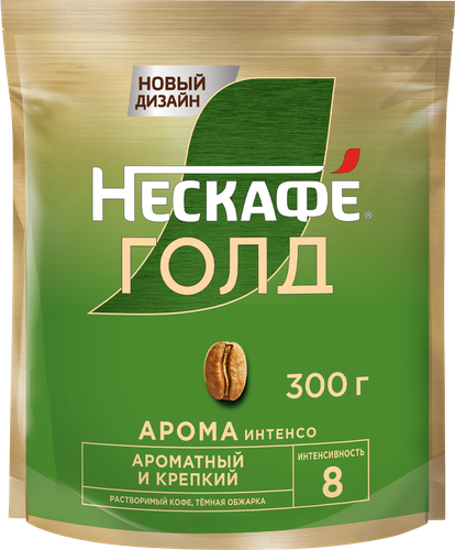 Кофе растворимый НЕСКАФЕ Голд Арома Интенсо, натуральный сублимированный, с добавлением жареного молотого, 300г, фотография