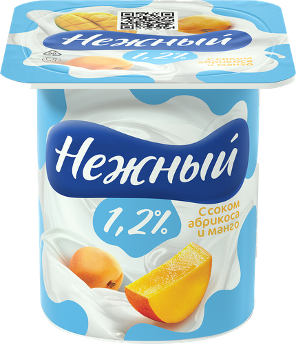 Продукт йогуртный CAMPINA Нежный с соком абрикоса и манго 1,2%, без змж, 100г, картинка