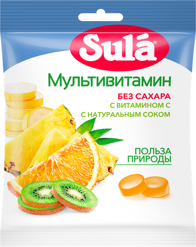Карамель леденцовая SULA Мультивитамин, без сахара, 60г, изображение