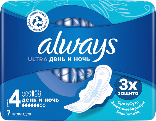 Прокладки ночные ALWAYS Ultra Night, с крылышками, 7шт, вид