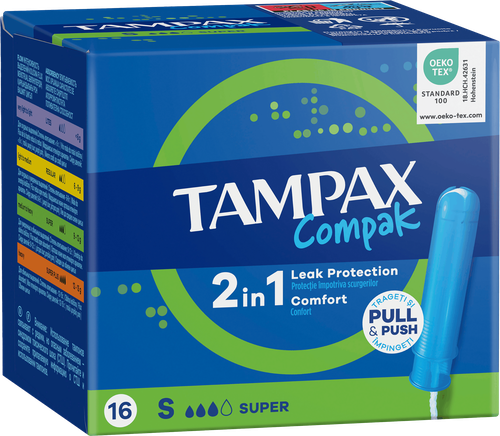 Тампоны TAMPAX Compak Super, с аппликатором, 16шт, крупный план