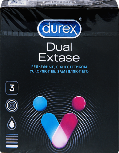 Презервативы DUREX Dual extase с анестетиком, рельефные, вариант 2, 3шт, детальное фото