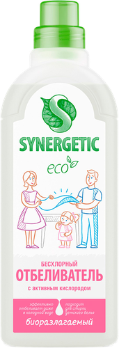 Отбеливатель SYNERGETIC с активным кислородом, без хлора, 1л, детальное фото