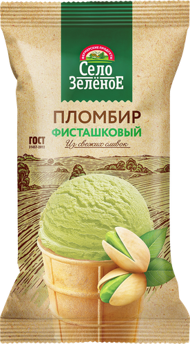 Мороженое СЕЛО ЗЕЛЁНОЕ Пломбир фисташковый 15%, без змж, вафельный  стаканчик, 70г, фото