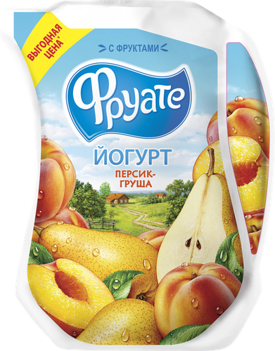 Йогурт питьевой ФРУАТЕ Персик, груша 1,5%, без змж, 950г, вид
