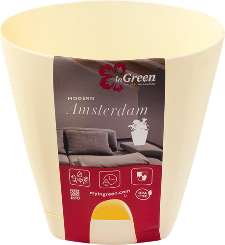 Горшок для цветов с прикорневым поливом INGREEN Amsterdam 1.35л d=14см, цвет сливочный, Арт. ING6199СЛ, картинка