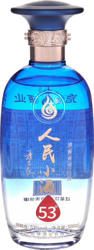 Напиток спиртной YANBO WINE Жэньминь Сяоцзю Байцзю зерновой дистиллированный купажированный 53%, 0.5л, вид