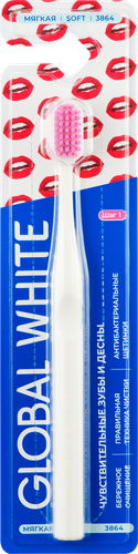 Зубная щетка GLOBAL WHITE Soft Чувствительные зубы и десны, крупный план