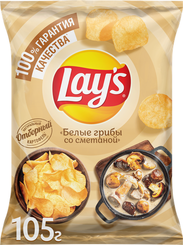 Чипсы картофельные LAY'S Белые грибы со сметаной, 105г, крупный план