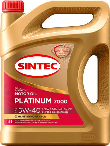 Масло моторное SINTEC Platinum 7000 5W-40 A3/B4 SN/CF, синтетическое, 4л, фото