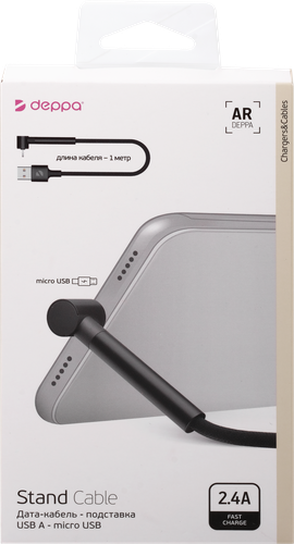 Дата-кабель DEPPA Stand USB – micro USB, подставка, алюминий, 1м, черный, изображение