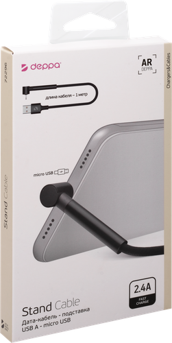 Дата-кабель DEPPA Stand USB – micro USB, подставка, алюминий, 1м, черный, крупный план