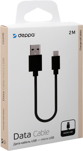 Дата-кабель DEPPA USB – micro USB, 2м, черный, крупный план