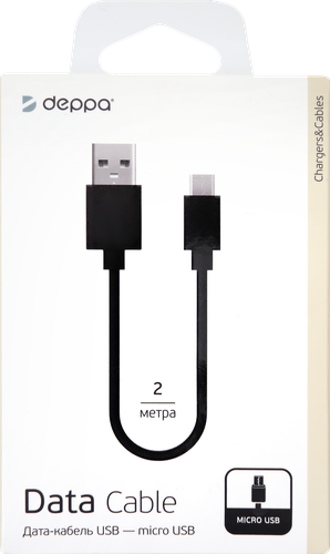 Дата-кабель DEPPA USB – micro USB, 2м, черный, крупный план