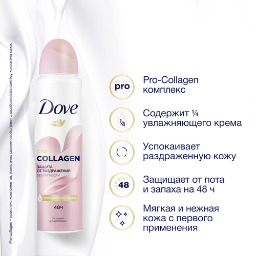 Антиперспирант-спрей женский DOVE Pro-Collagen, 150мл, детальное фото