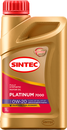 Масло моторное SINTEC Platinum 7000 0W-20 GF-6А, синтетическое, 1л, крупный план