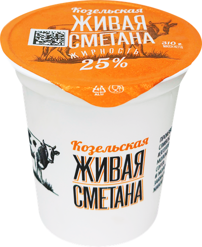 Сметана КОЗЕЛЬСКОЕ МОЛОКО 25%, без змж, 310г, фото