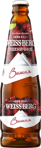 Напиток пивной WEISS BERG пшеничное со вкусом вишни нефильтрованный пастеризованный 4%, 0.44л, крупный план
