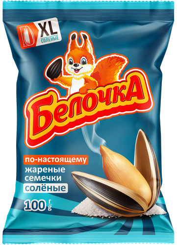 Семечки подсолнечные БЕЛОЧКА ХL, жаренные соленые, 100г, детальное фото