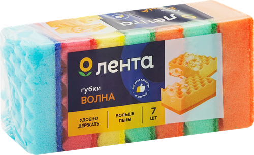Губки для посуды ЛЕНТА Волна, 9,5х6,5х3см, 7шт, детальное фото