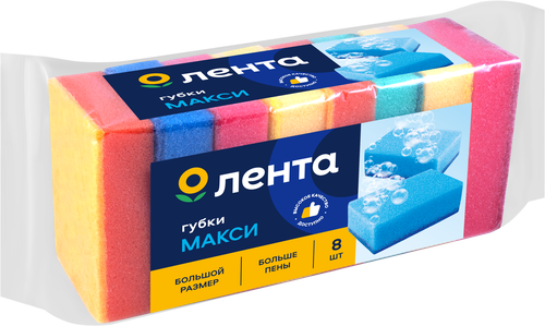 Губки для посуды ЛЕНТА Макси, 10х7х3см, 8шт, фото