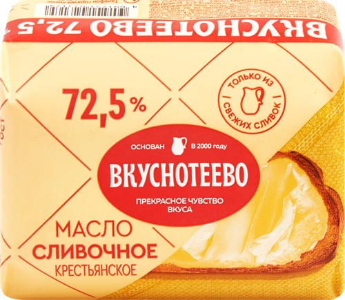 Масло сливочное ВКУСНОТЕЕВО Крестьянское 72,5%, без змж, 180г, фото