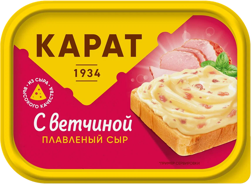Сыр плавленый КАРАТ с ветчиной 45%, без змж, 400г, крупный план