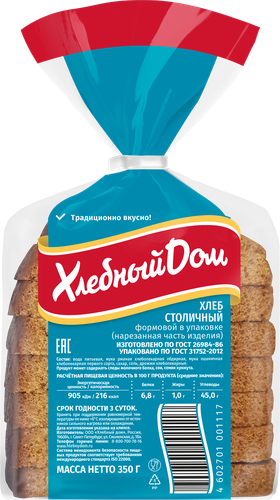 Хлеб ХЛЕБНЫЙ ДОМ Столичный, в нарезке, половинка, 350г, фотография
