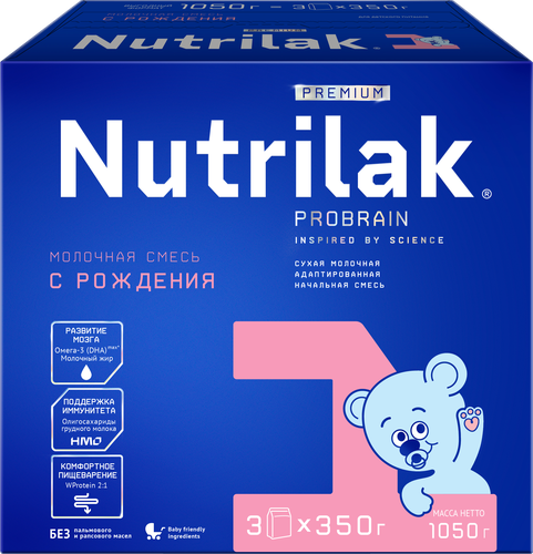 Смесь молочная NUTRILAK Premium 1 адаптированная, с 0 месяцев, 3х350г, детальное фото
