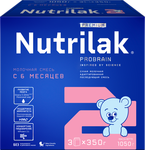 Смесь молочная NUTRILAK Premium 2 адаптированная, с 6 месяцев, 3х350г, детальное фото
