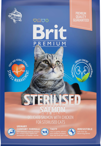 Корм сухой для взрослых кошек BRIT Premium с лососем и курицей, для стерилизованных, 400г, картинка