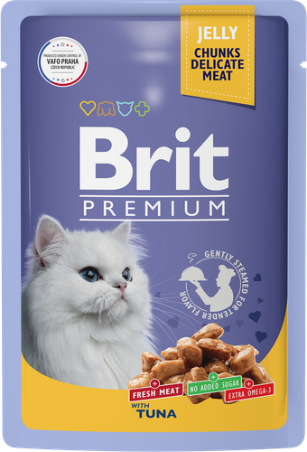 Корм консервированный для взрослых кошек BRIT Premium Тунец в желе, 85г, детальное фото