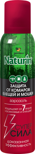 Аэрозоль от комаров, клещей и мошки GARDEX Naturin Супер сила 3в1, 150мл, фотография