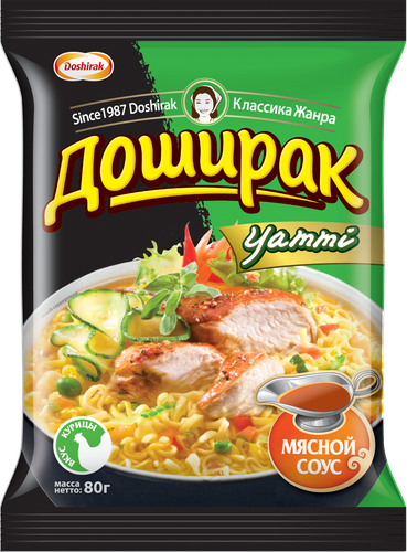 Лапша ДОШИРАК Yammi со вкусом курицы, 80г, вид