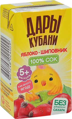Сок фруктово-ягодный ДАРЫ КУБАНИ Яблоко и шиповник, с 5 месяцев, 125мл, крупный план