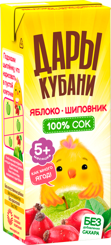 Сок фруктово-ягодный ДАРЫ КУБАНИ Яблоко и шиповник, с 5 месяцев, 200мл, крупный план