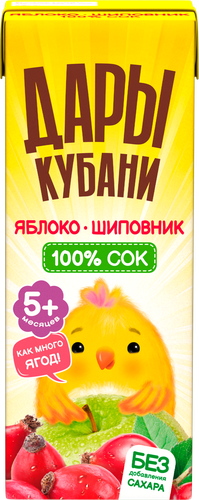 Сок фруктово-ягодный ДАРЫ КУБАНИ Яблоко и шиповник, с 5 месяцев, 200мл, картинка