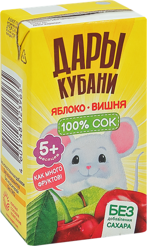 Сок фруктово-ягодный ДАРЫ КУБАНИ Яблоко и вишня, с 5 месяцев, 125мл, фото