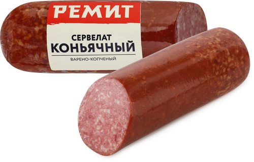 Колбаса варено-копченая РЕМИТ Сервелат Коньячный, весовая, изображение